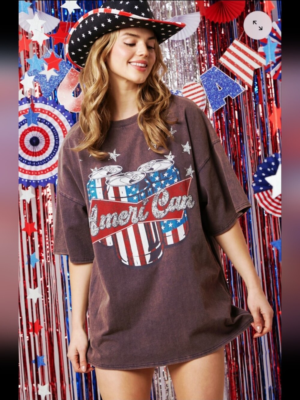 🍺EUC Fantastic Fawn "Ameri-Can🍺Acid Washed Cotton Tee Dress" Large(Oversized)
